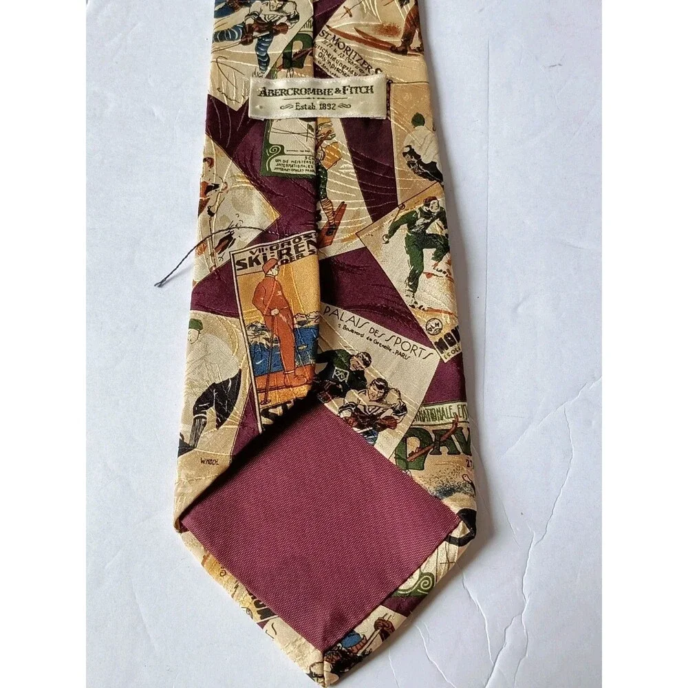Vintage Abercrombie & Fitch Winter Sports Neck Tie 56 Inches 100% Silk